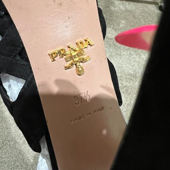 PRADA Cut Out Black Suede Open Toe Cage Heels Size 7.5 - Picture 6 of 6